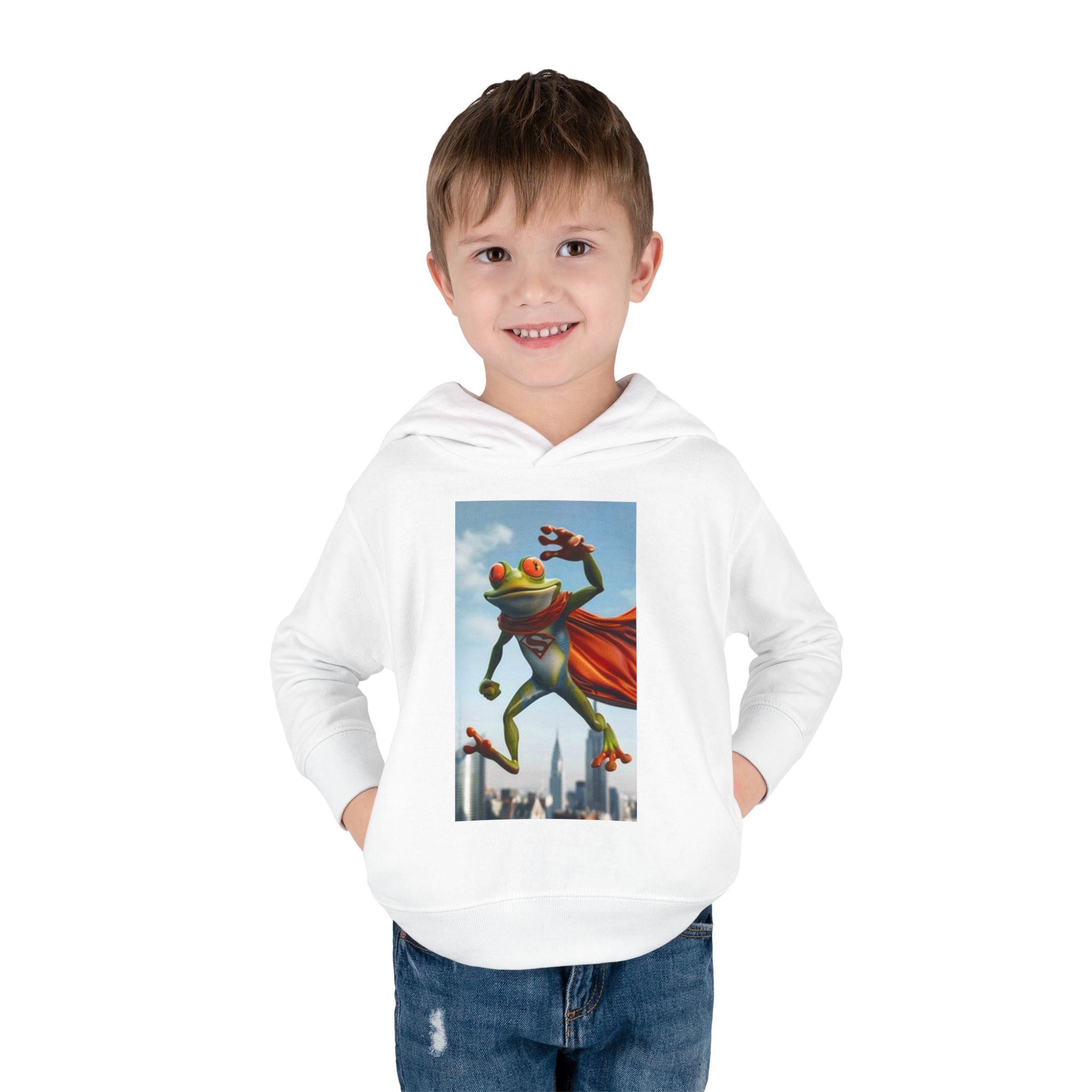 Superhero Frog Toddler Hoodie — Cute Cape Frog Graphic Pullover