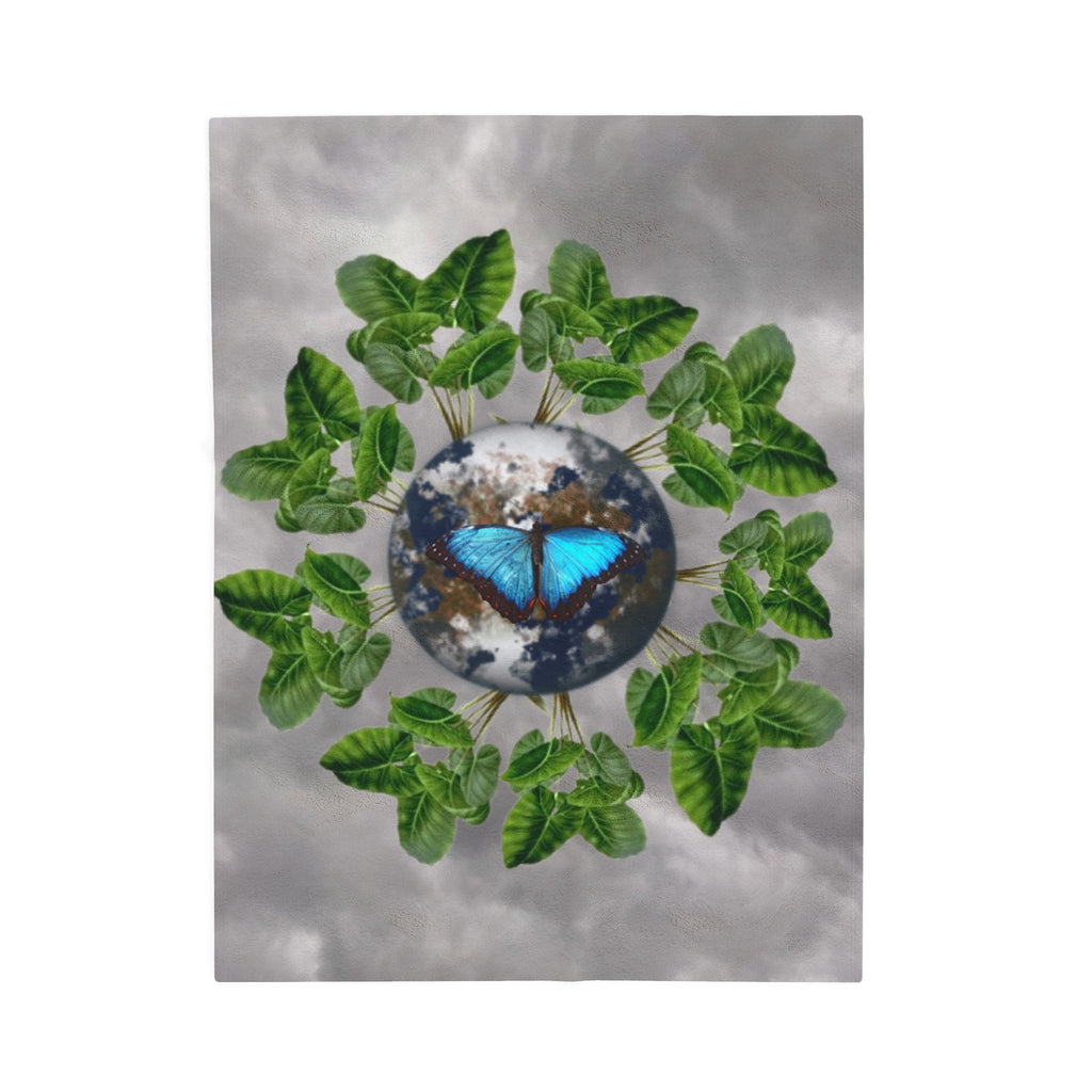 Earth & Blue Butterfly Velveteen Plush Blanket & Facts — Botanical Cozy Throw