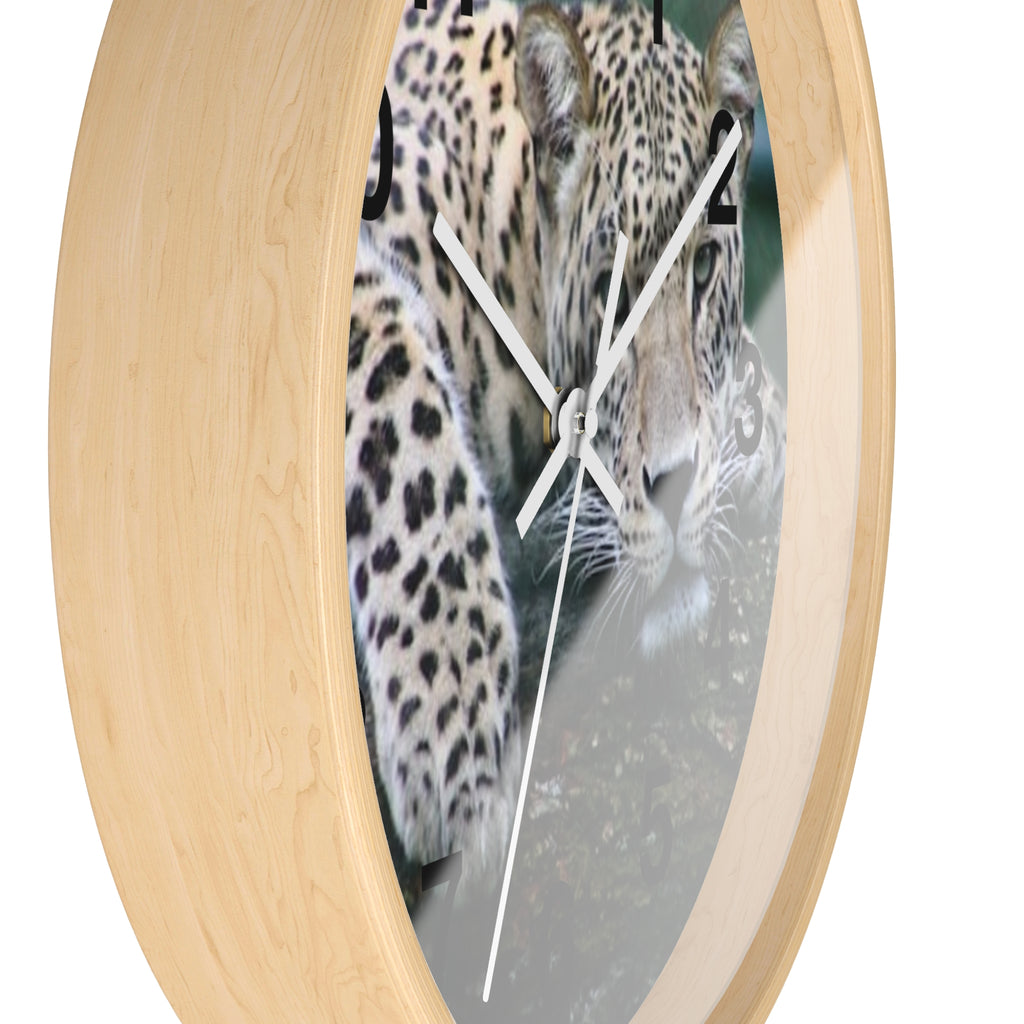 Leopard Wall Clock — Relaxed Wild Cat Photo Clock for Safari-Lodge Decor