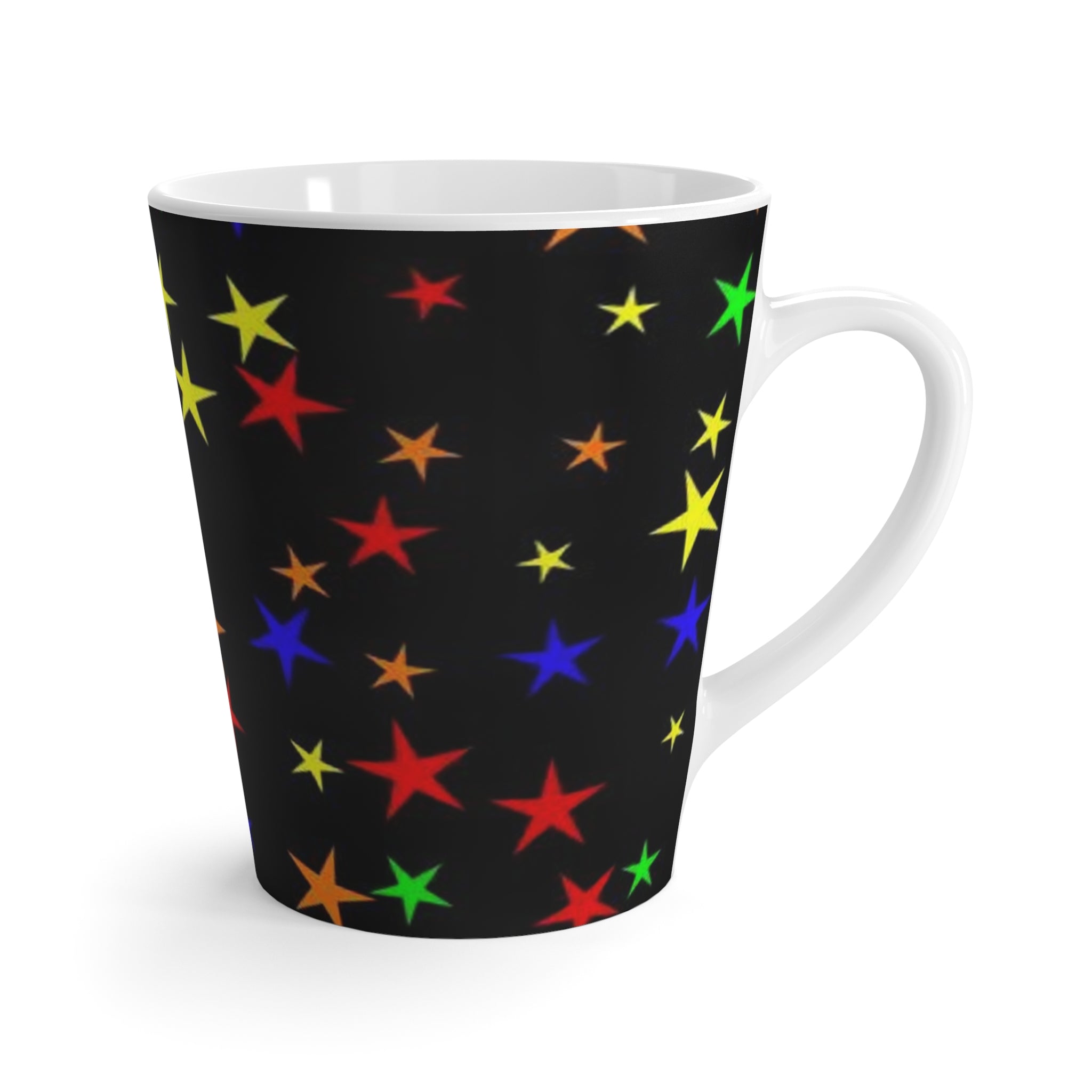 Colorful Stars Latte Mug - Rainbow Star Pattern on Black