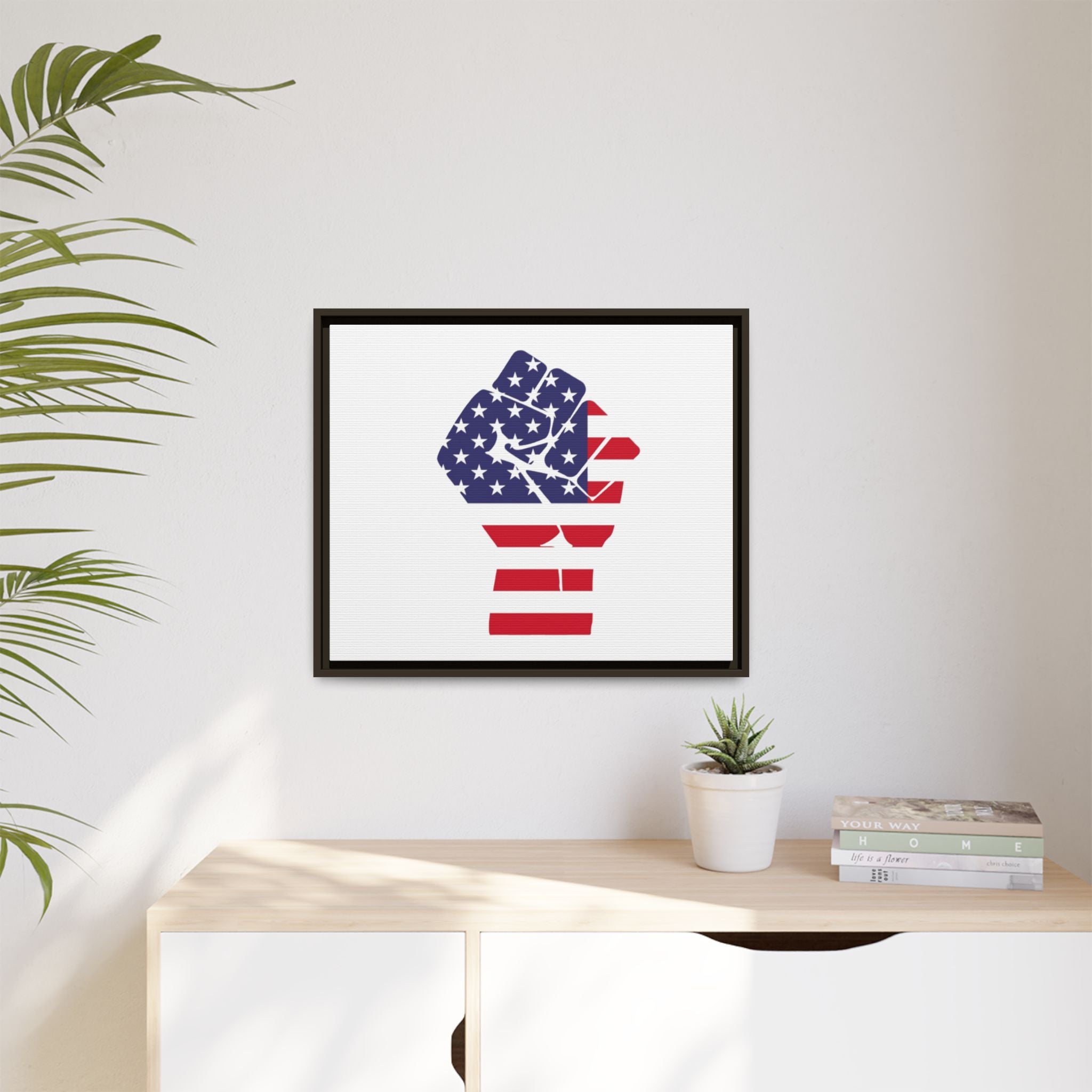 Framed Canvas Print – American Flag Fist Wall Art