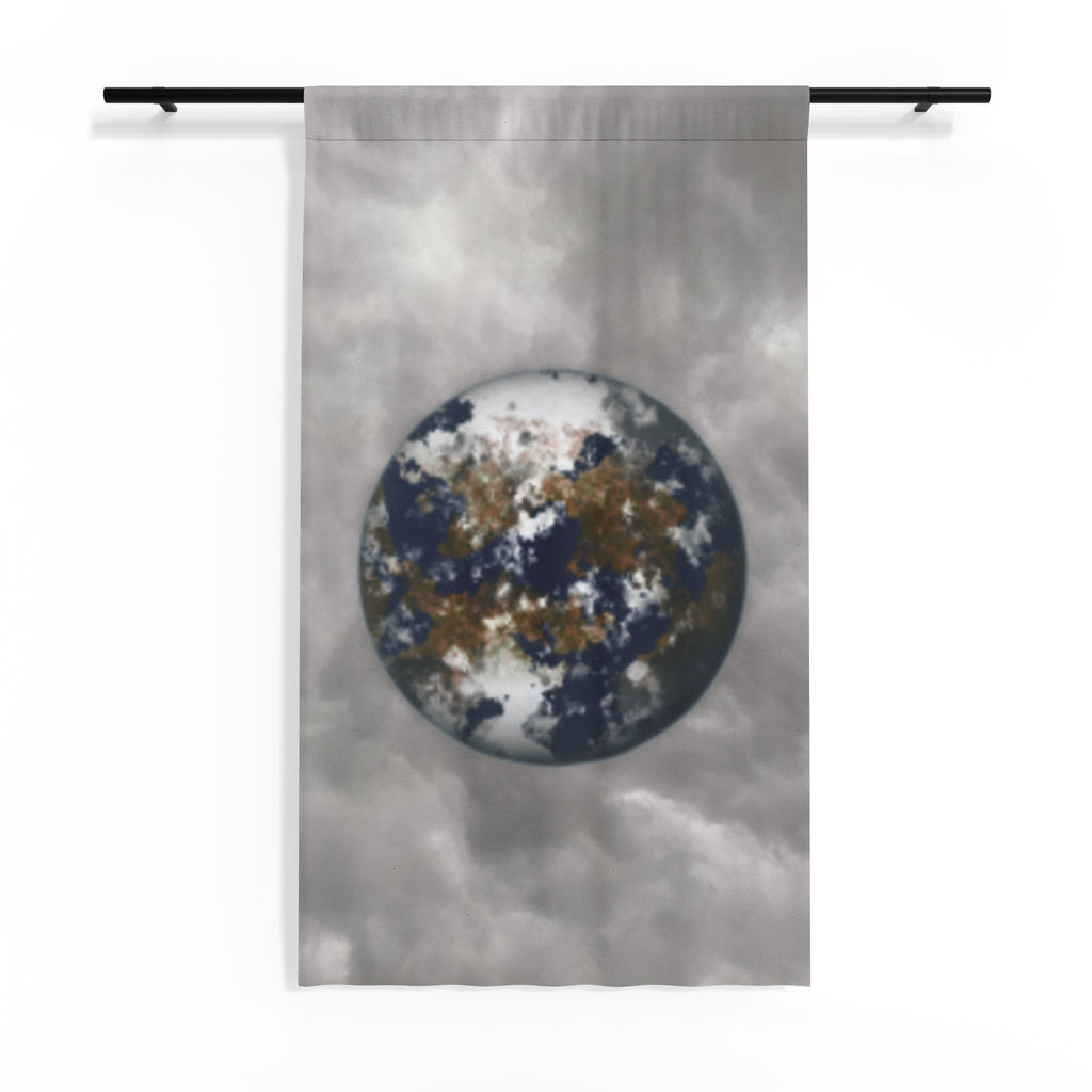 Sheer Curtain with Abstract Earth Orb & Earth Facts — Ethereal Planet Window Drape