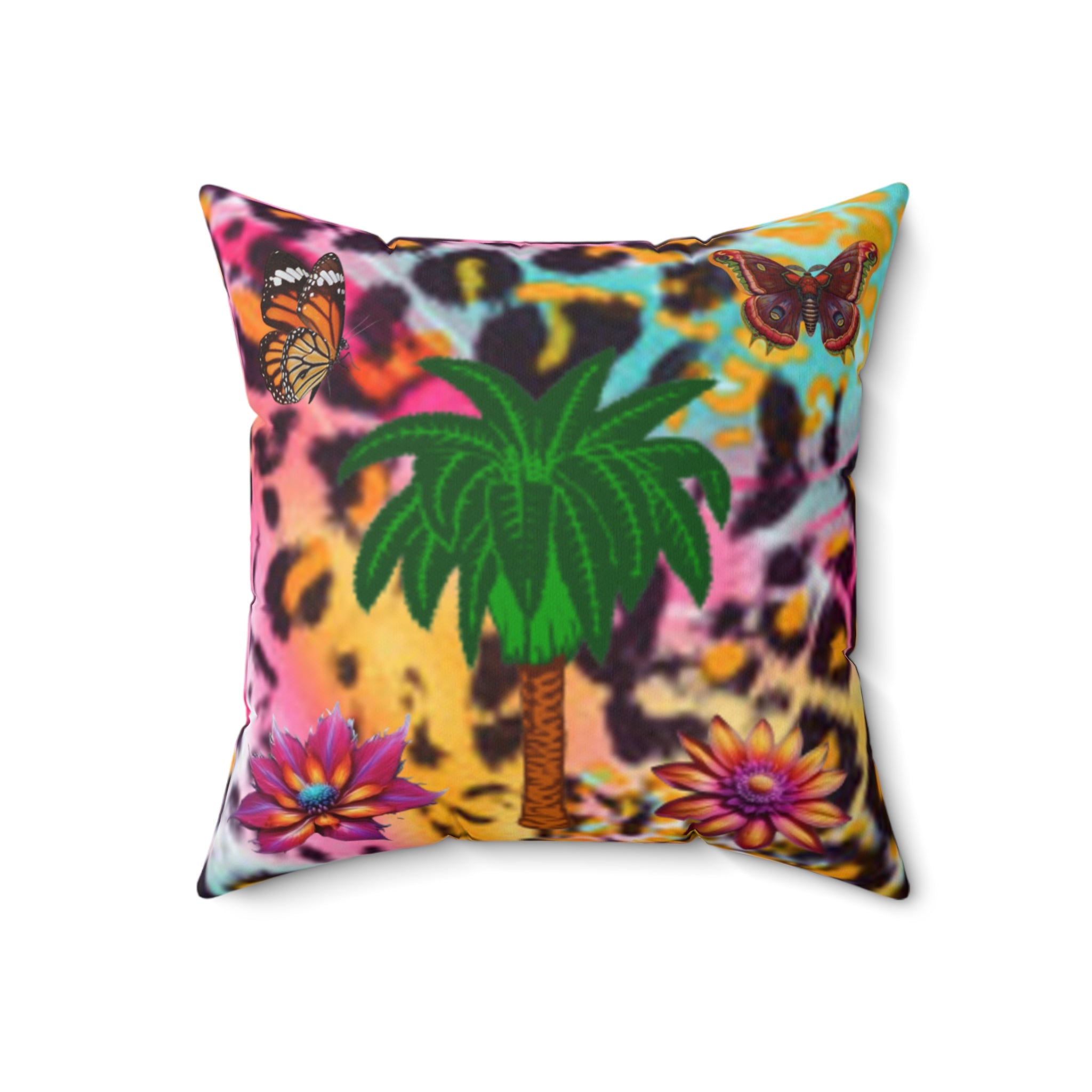 Chestire Cat Colorful Leopard Print Throw Pillow — Vibrant Animal Print Decorative Pillow