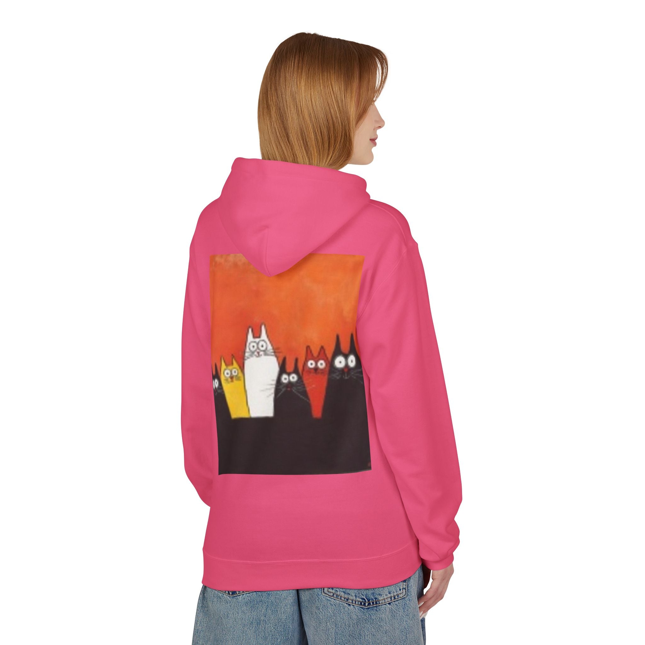 Women's Cute Cat Trio Hoodie – Whimsical Orange & Black Cat Graphic Pullover