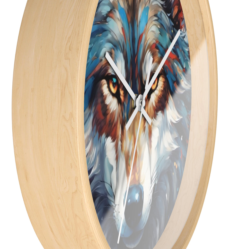 Wolf Face Wall Clock — Colorful Tribal Art Home Decor