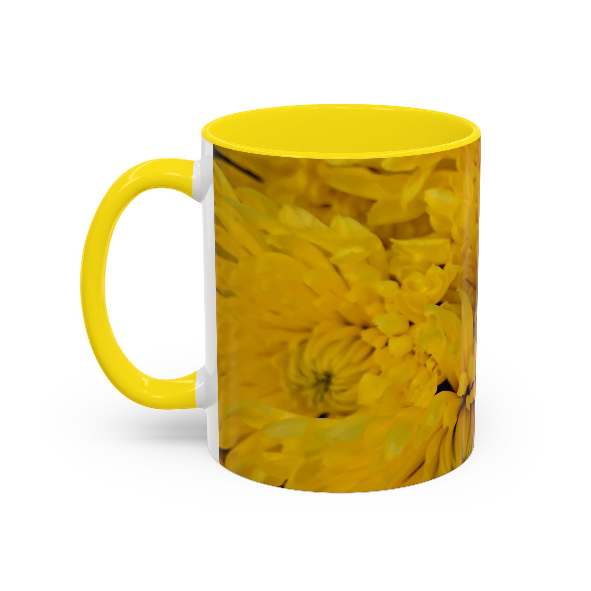 Yellow Chrysanthemum Accent Coffee Mug — Floral 11/15oz Tea Cup