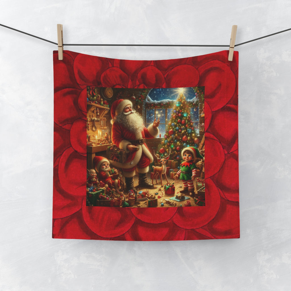 Christmas Santa Workshop Face Towel — Festive Holiday Hand & Face Cloth
