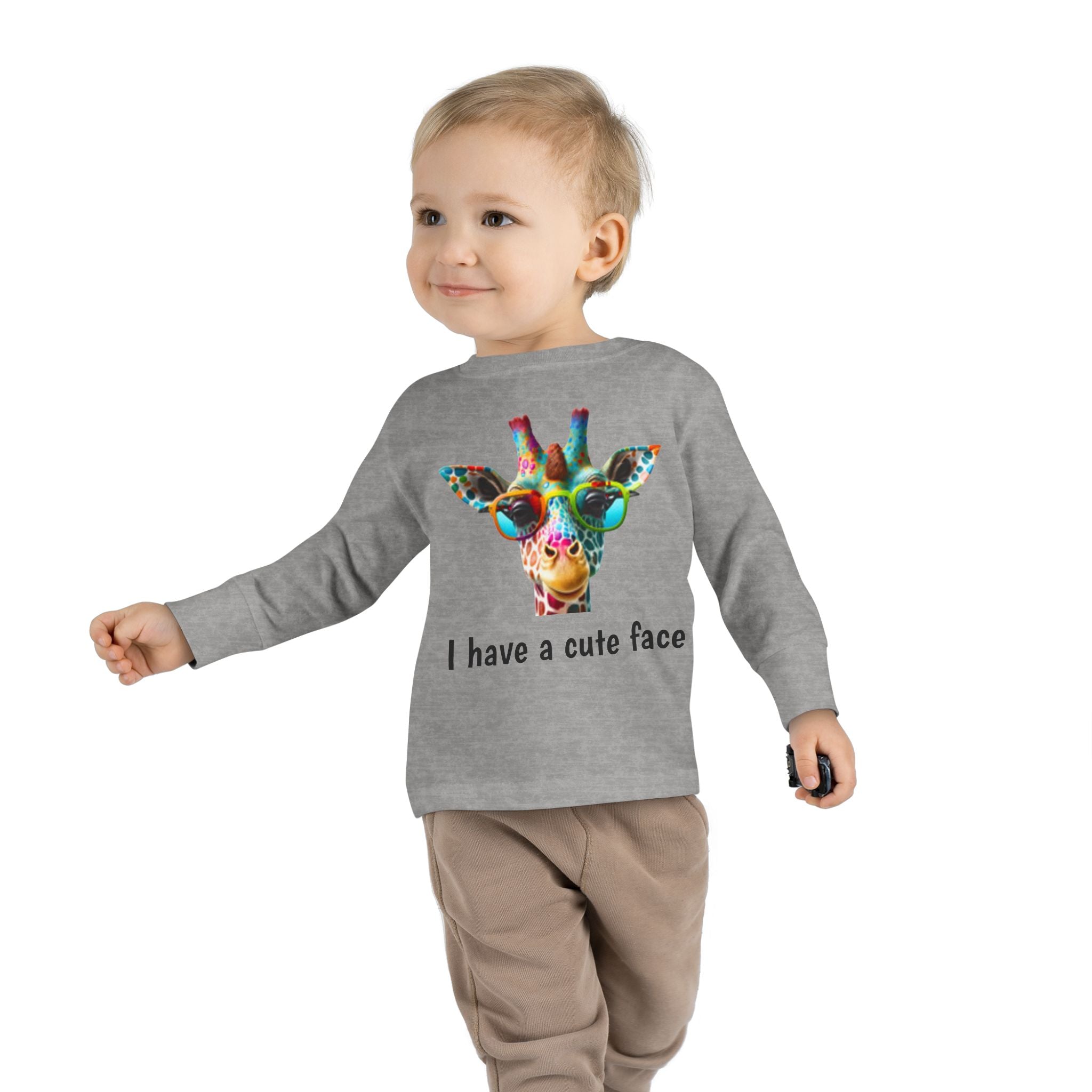 Toddler Long Sleeve Tee - Colorful Giraffe with Sunglasses Cute Kids Shirt