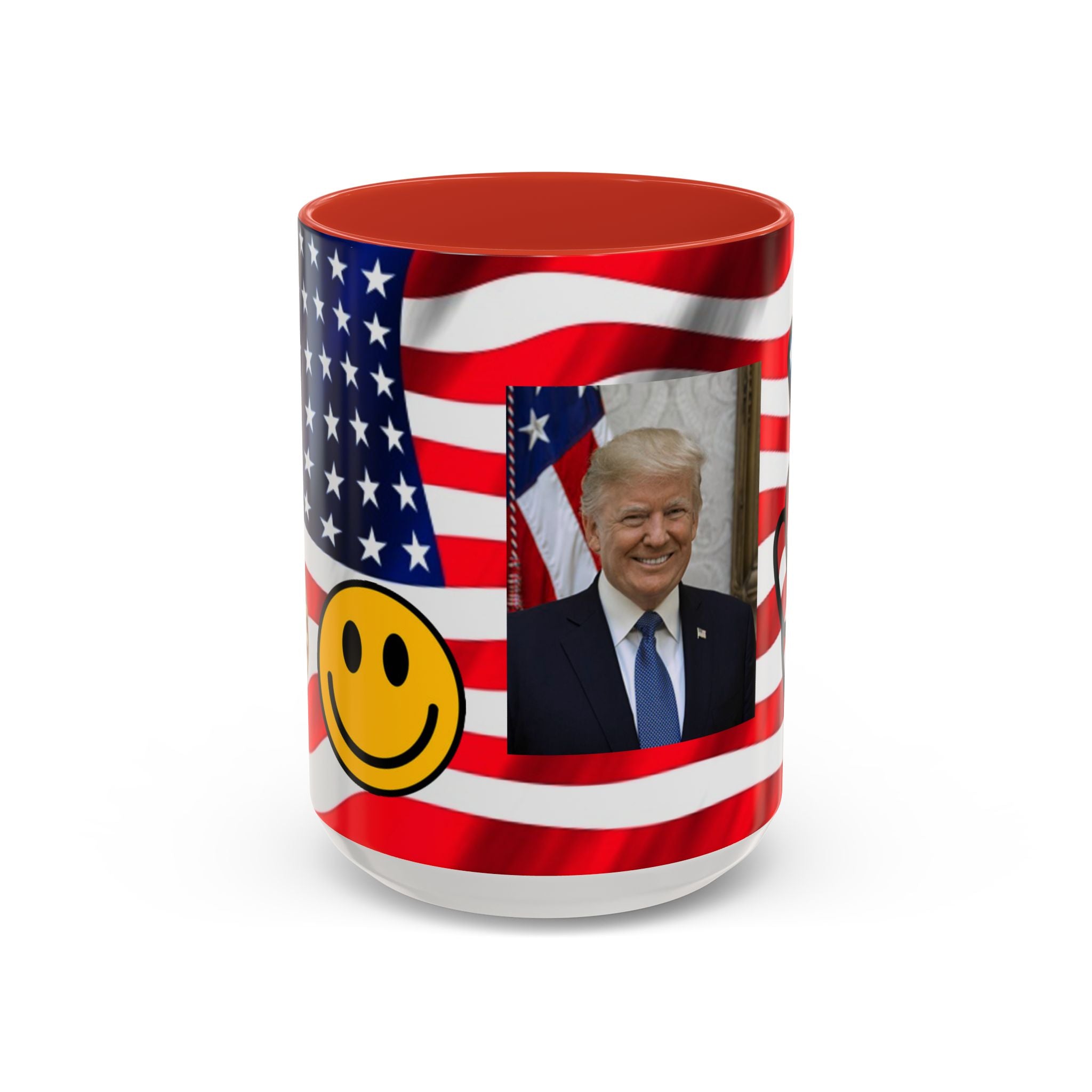 Mug à café patriotique du président TRUMP — Drapeau américain, signe de la paix et sourire