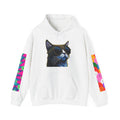Cat Graphic Hoodie - Retro Sunglasses Cat Front & Colorful Cat Pattern Back Sweatshirt
