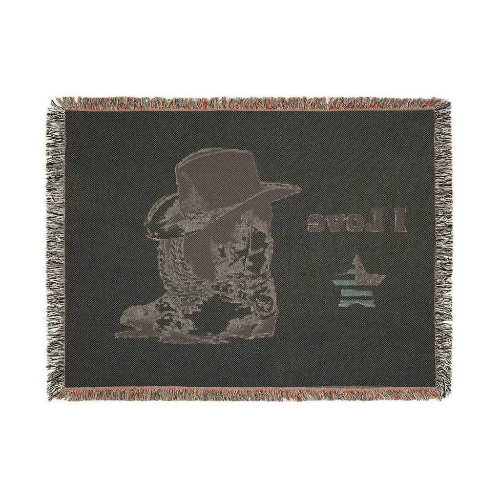 I Love USA Cowboy Boots & Hat Woven Blanket Traveling Sleepovers Sleepy dreams