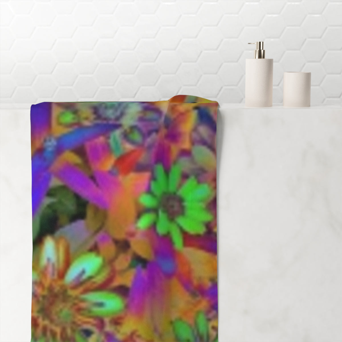 Vibrant Neon Floral Beach Towel