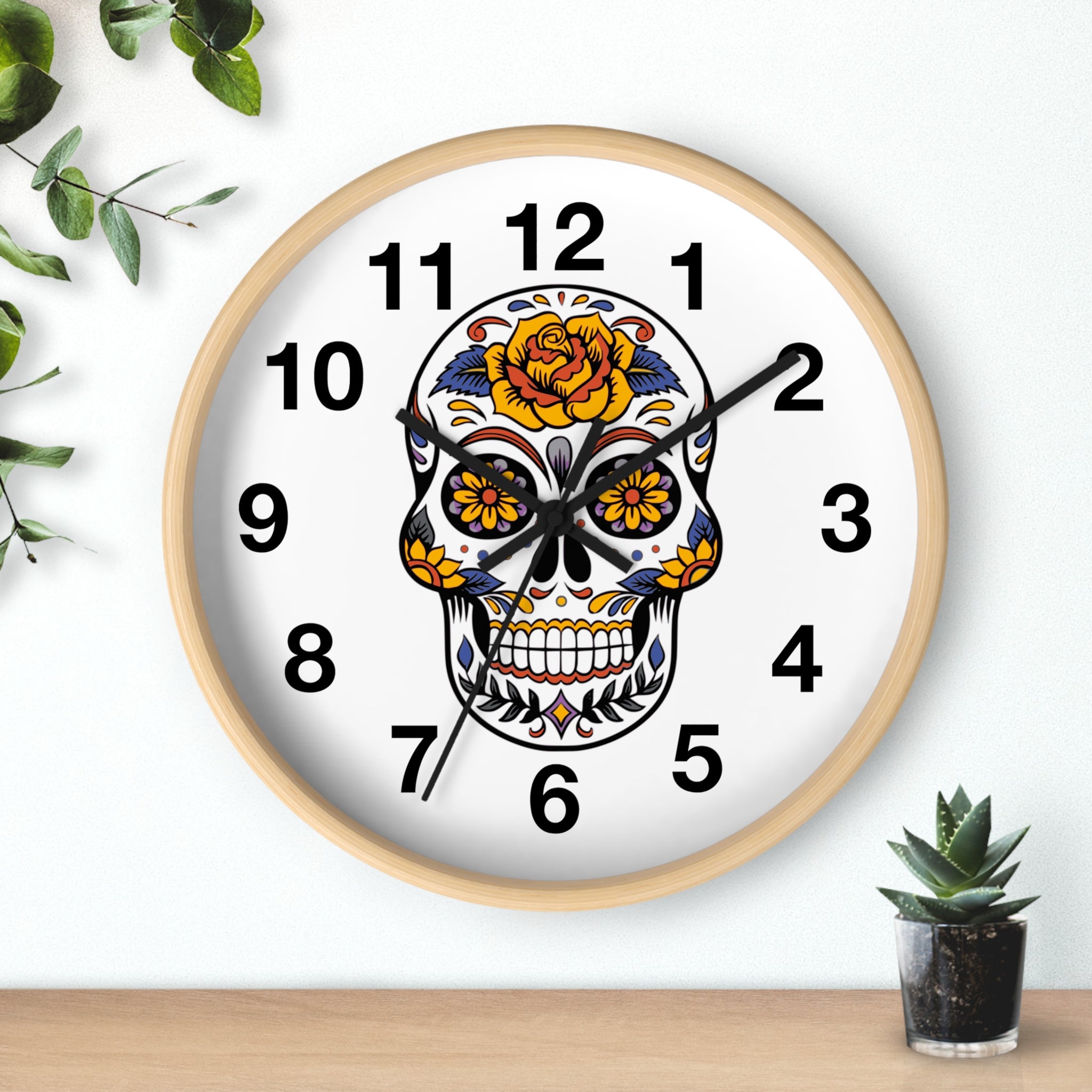 Sugar Skull Wall Clock — Colorful Day of the Dead Decorative Clock