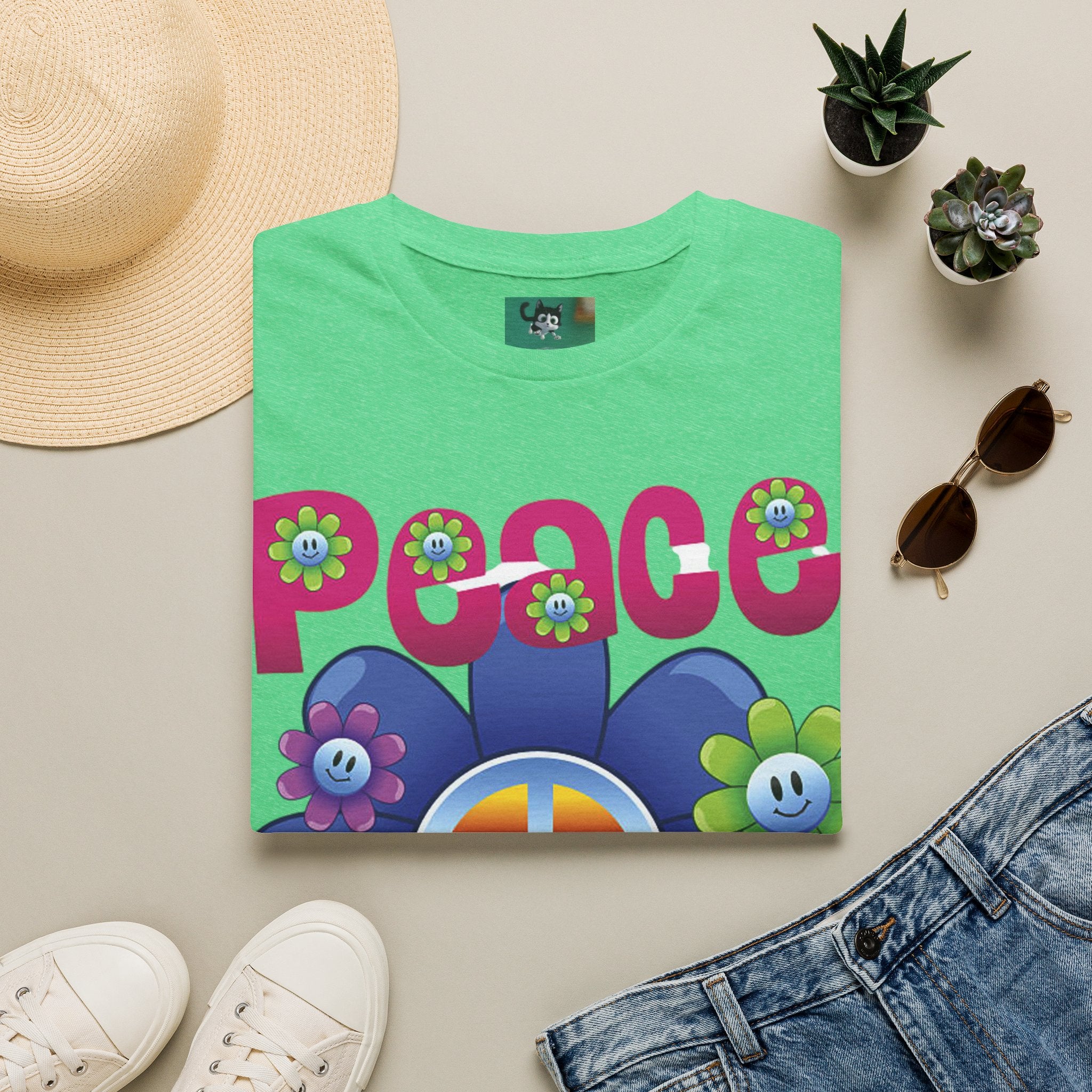T-shirt Chien Rétro Fleur Lunettes de Soleil "Peace & Love"