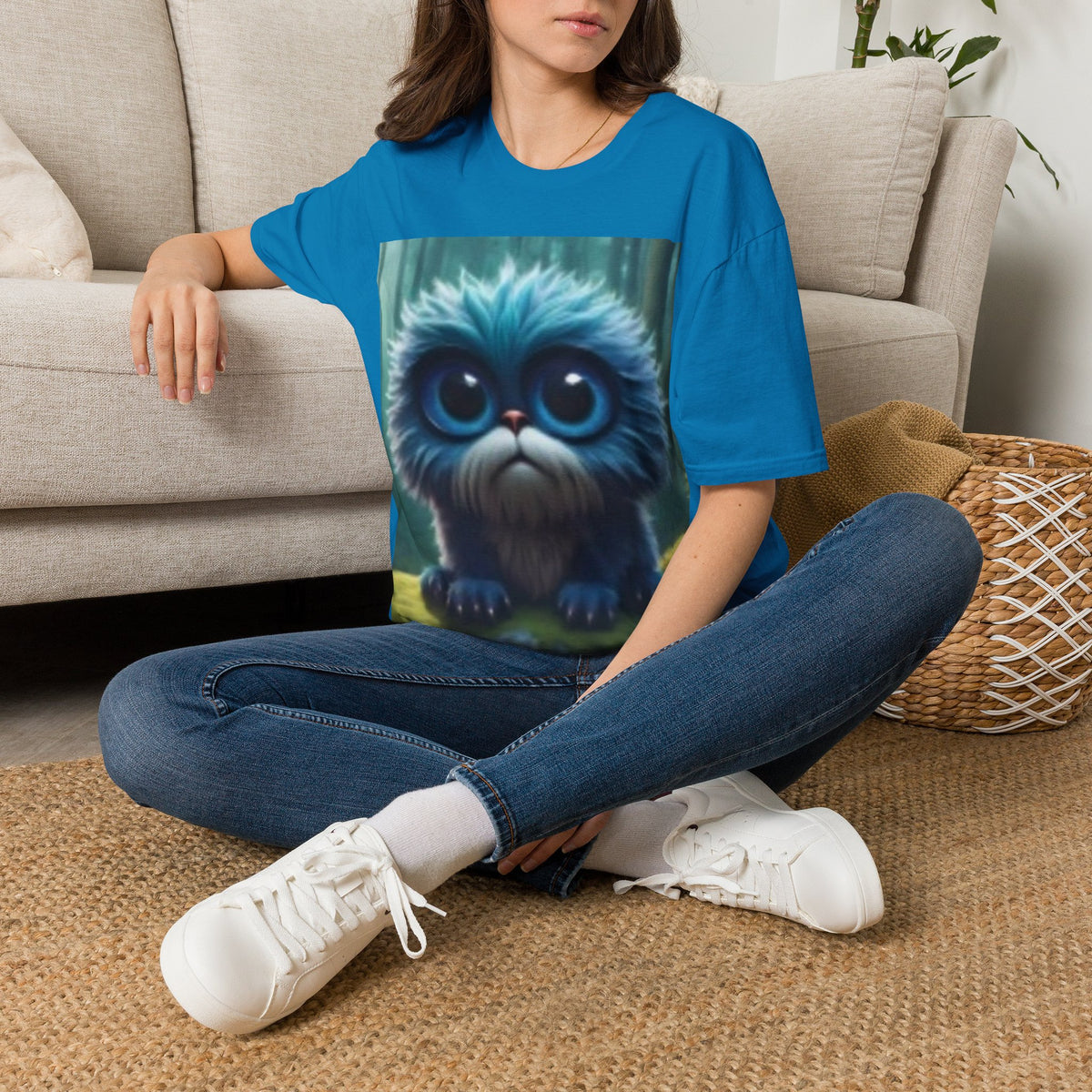 Cute Blue Forest Creature T-Shirt – Adorable Big-Eyed Animal Graphic Tee