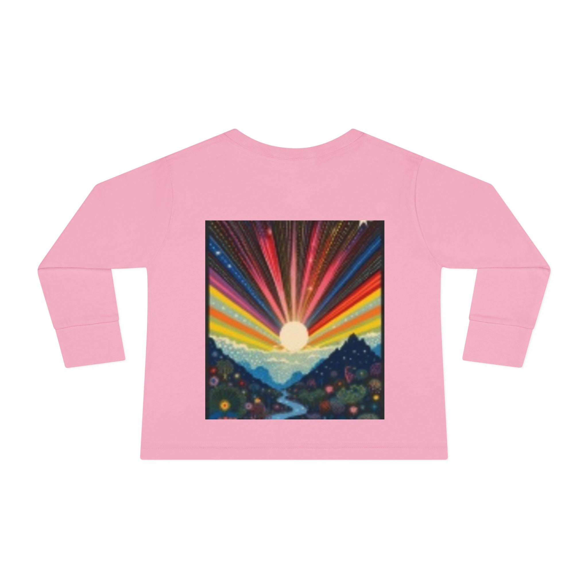 Toddler Long Sleeve Tee — Playful Robot & Colorful Sunrise Graphic Shirt