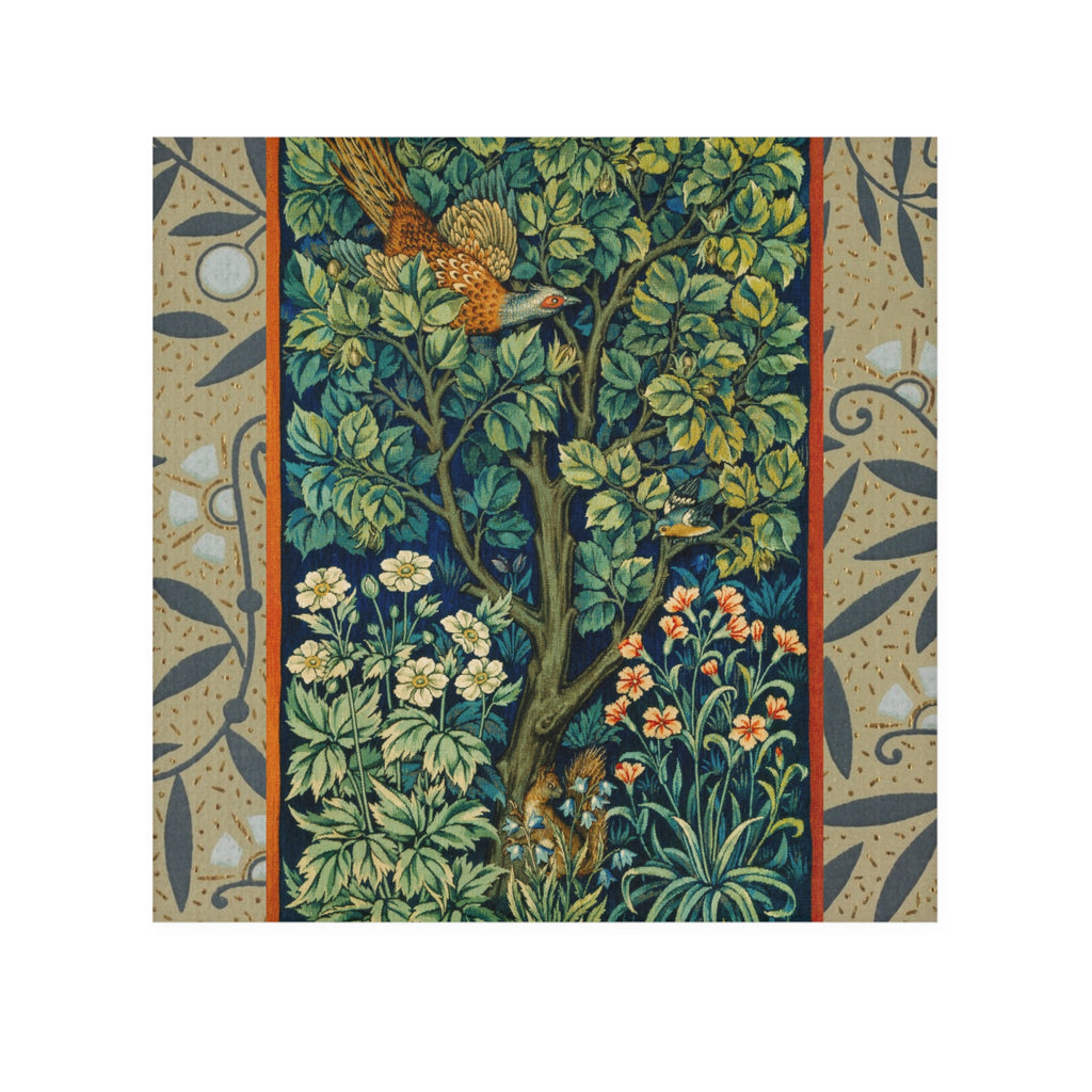 Vintage Botanical Face Towel — William Morris Style Tree & Bird Floral Design