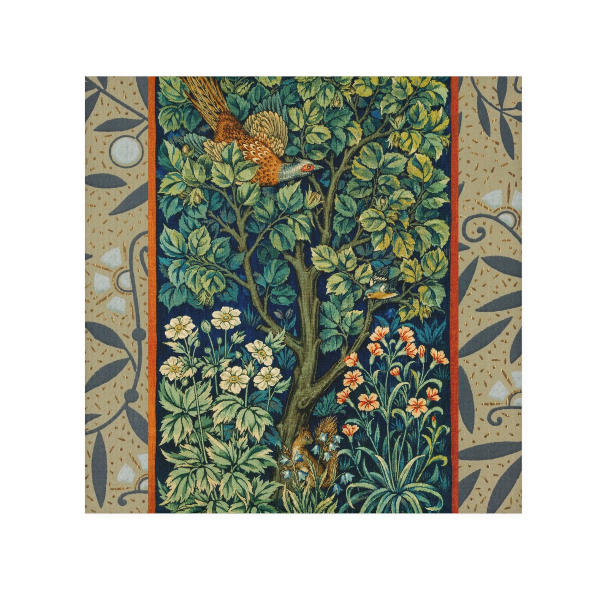Vintage Botanical Face Towel — William Morris Style Tree & Bird Floral Design