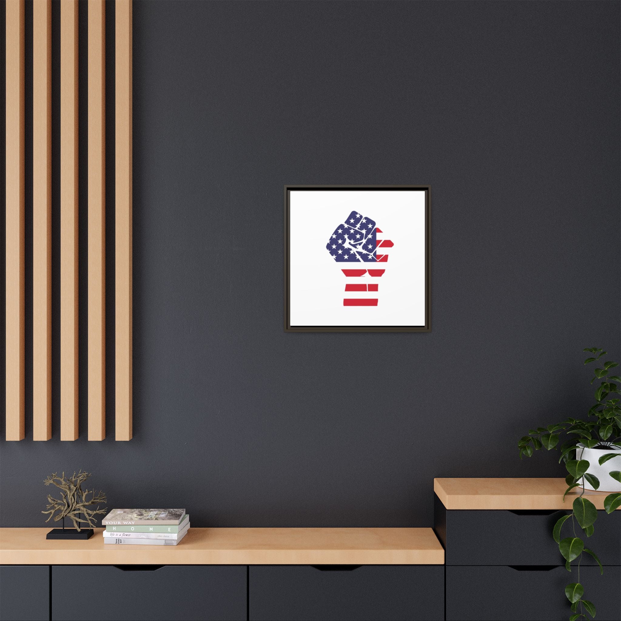 Framed Canvas Print – American Flag Fist Wall Art