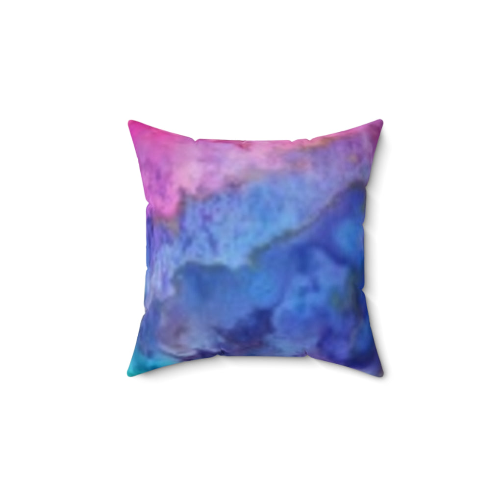 Watercolor Abstract Throw Pillow — Vibrant Pink Blue Decorative Cushion