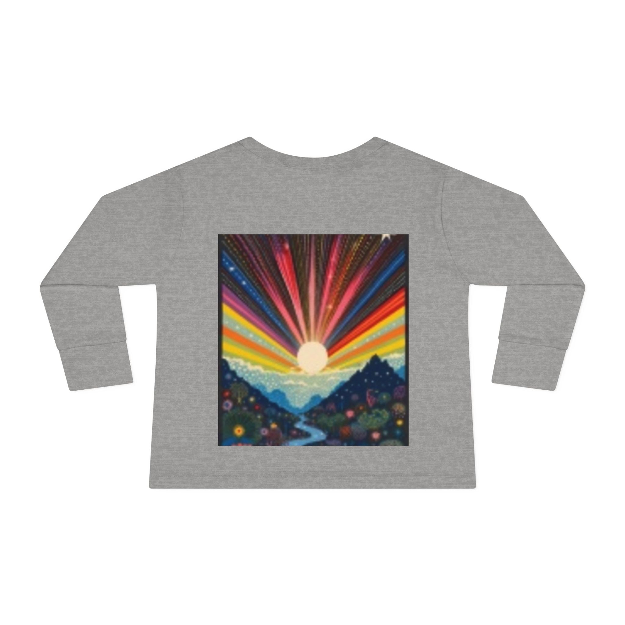 Toddler Long Sleeve Tee — Playful Robot & Colorful Sunrise Graphic Shirt