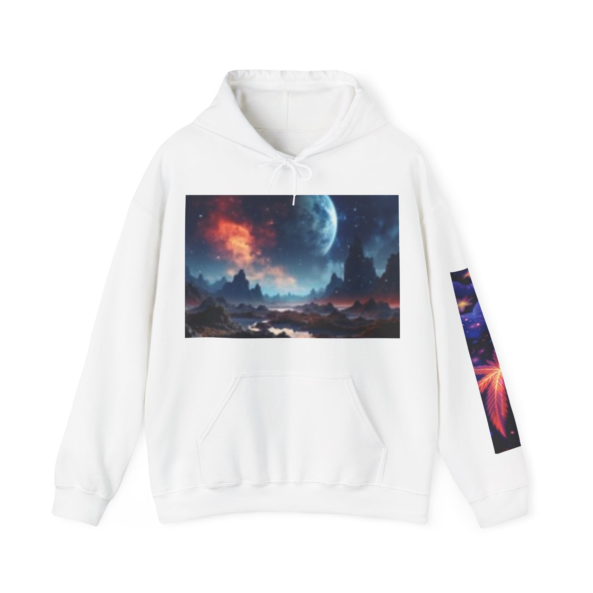 Alien Landscape Hoodie — Cosmic Moonscape & Green Alien Graphic Sweatshirt