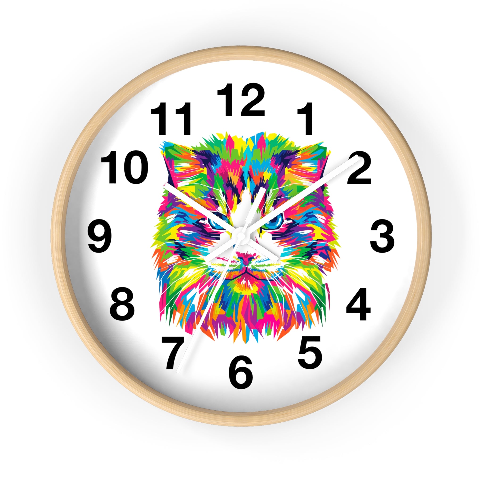 Colorful Cat Wall Clock — Vibrant Pop-Art Cat Face Timepiece