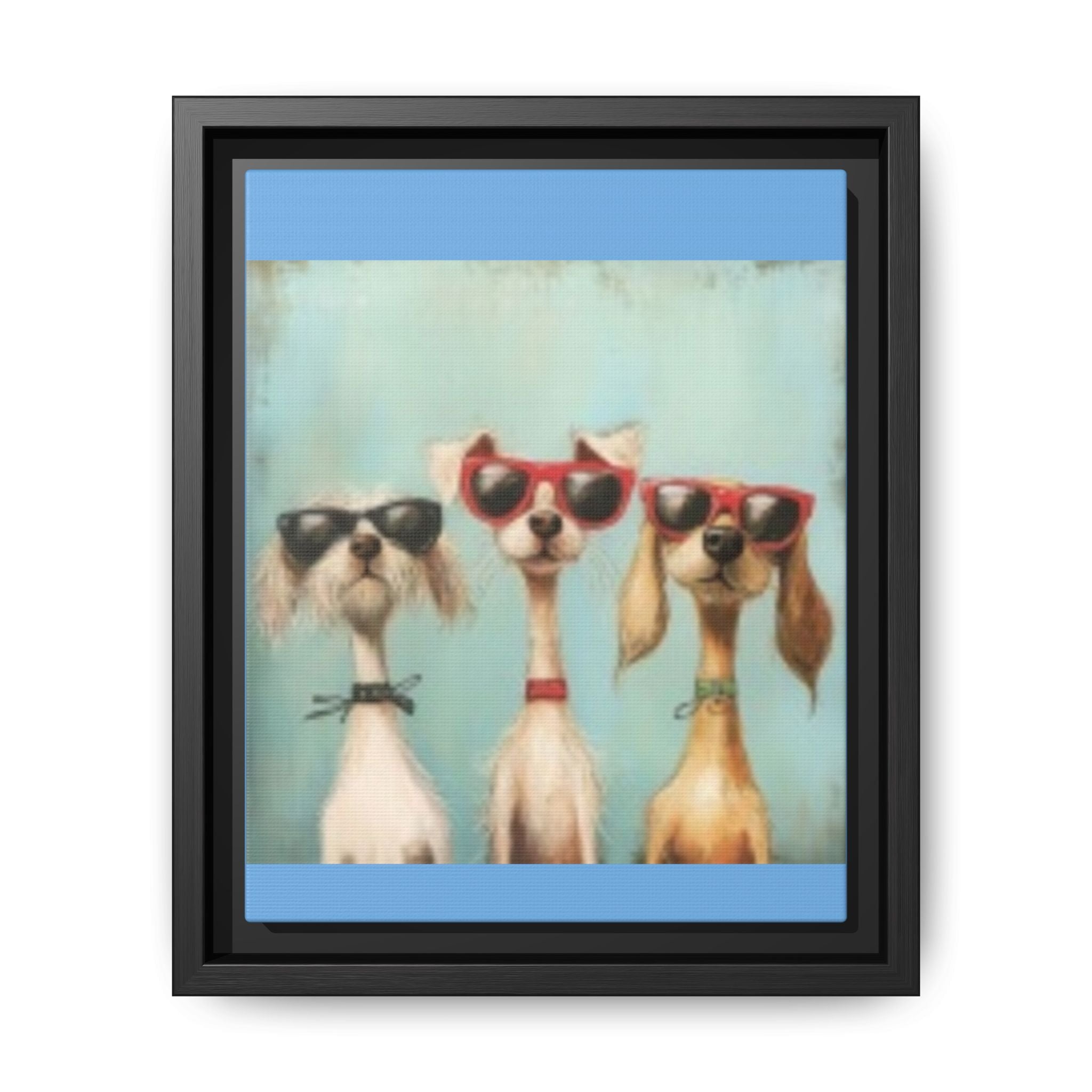 Framed Matte Canvas — Three Cool Dogs in Sunglasses Wall Art