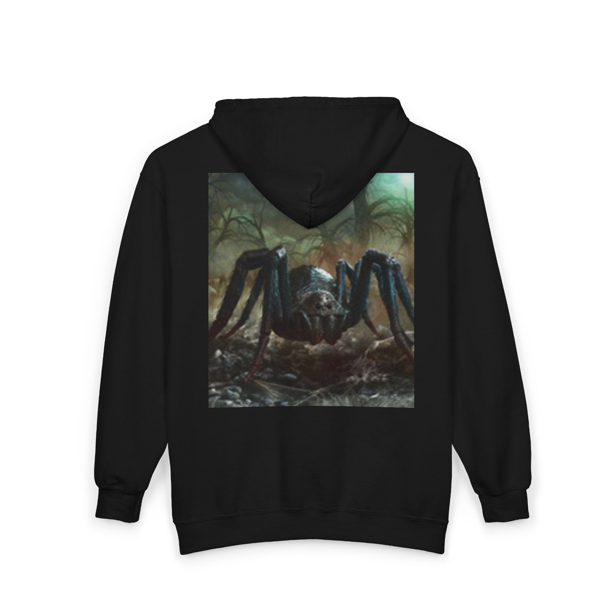 Sun Emblem Zip Hoodie with Gothic Spider Back Print