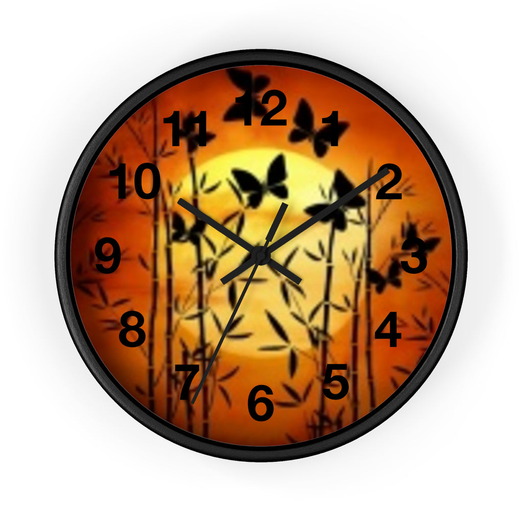 Butterfly Sunset Wall Clock — Bamboo Silhouette Home Decor
