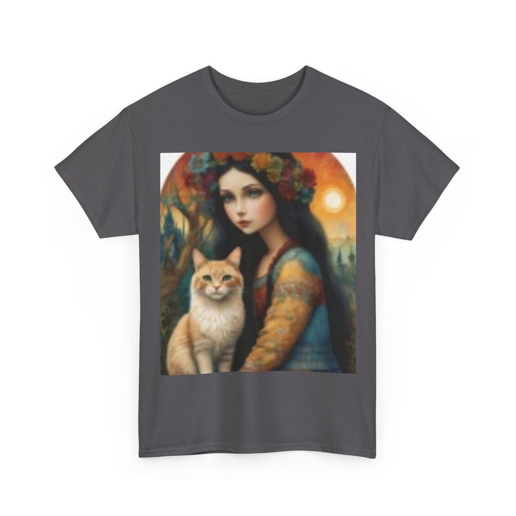 Vintage Portrait Tee — Woman with Cat Art Print