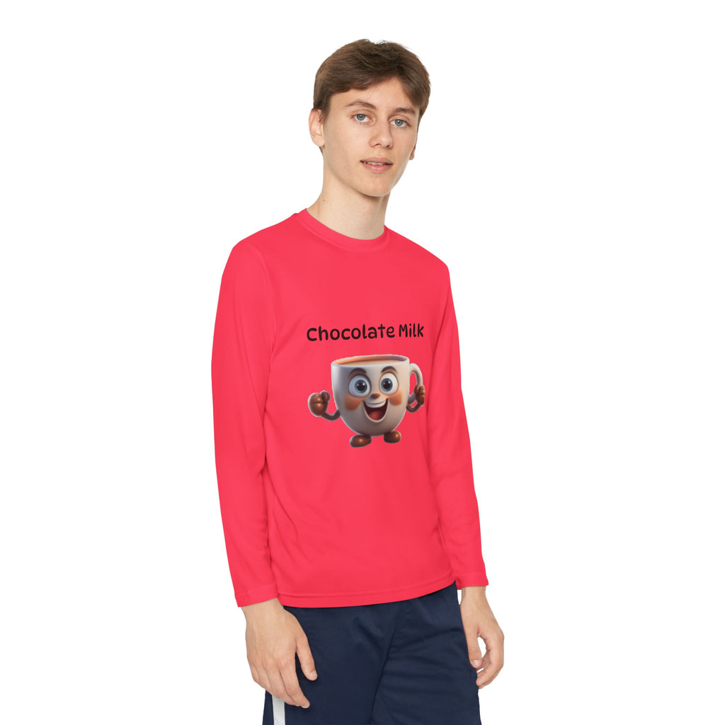 Kids Long Sleeve Tee — Smiling Cartoon Coffee Cup Graphic