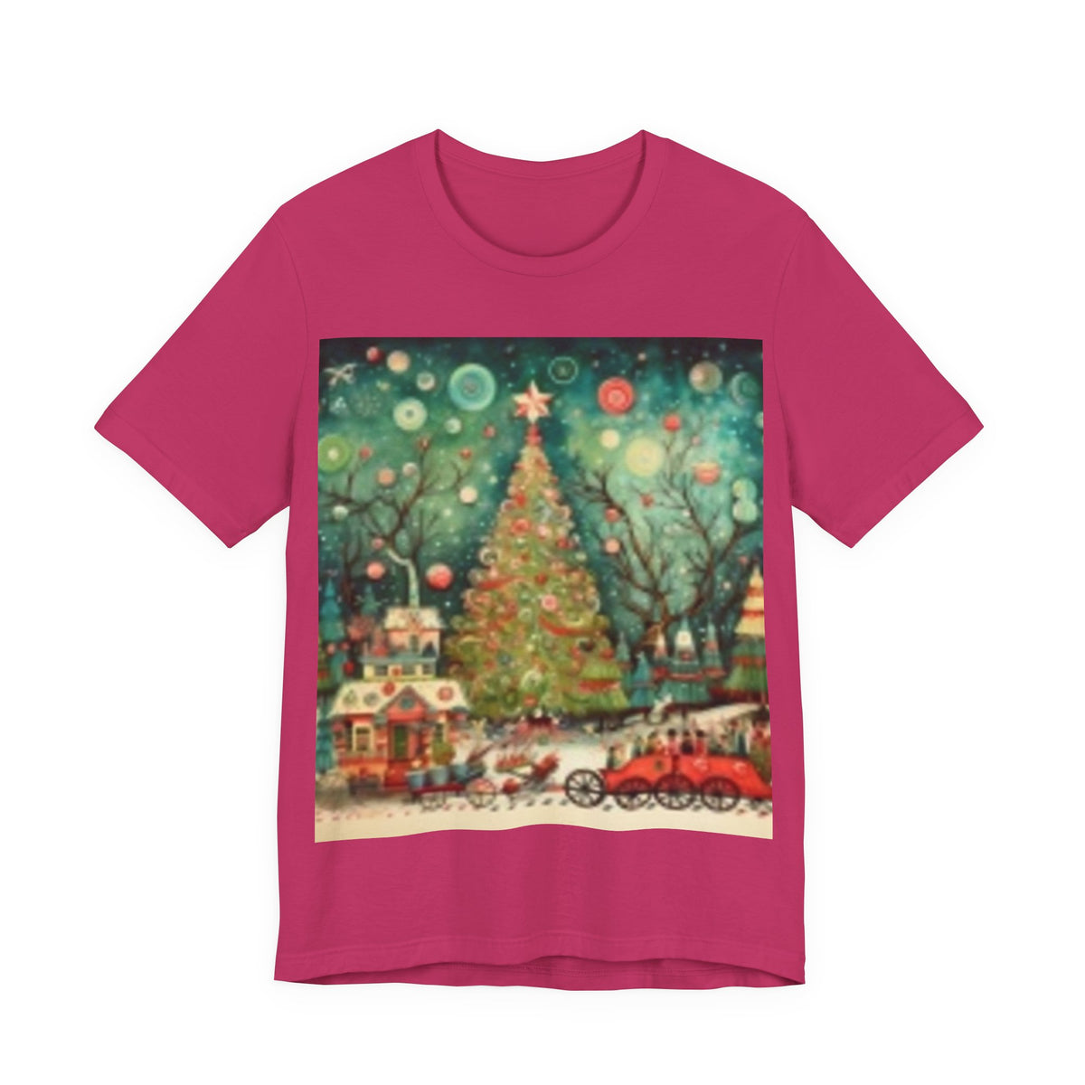 Vintage Christmas Tree Tee — Holiday Village Scenic T‑Shirt