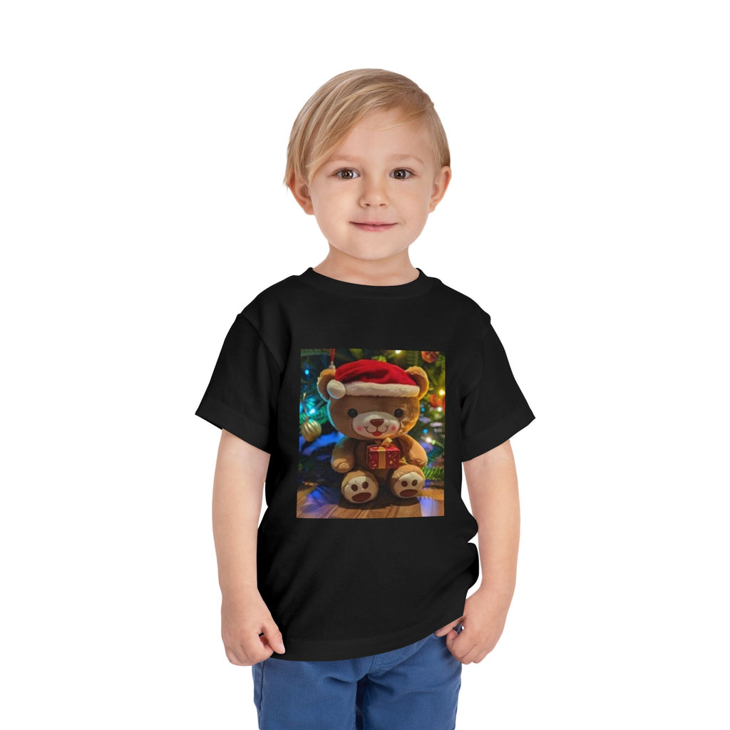 Toddler Tee — Christmas Teddy Bear with Santa Hat Holiday Shirt