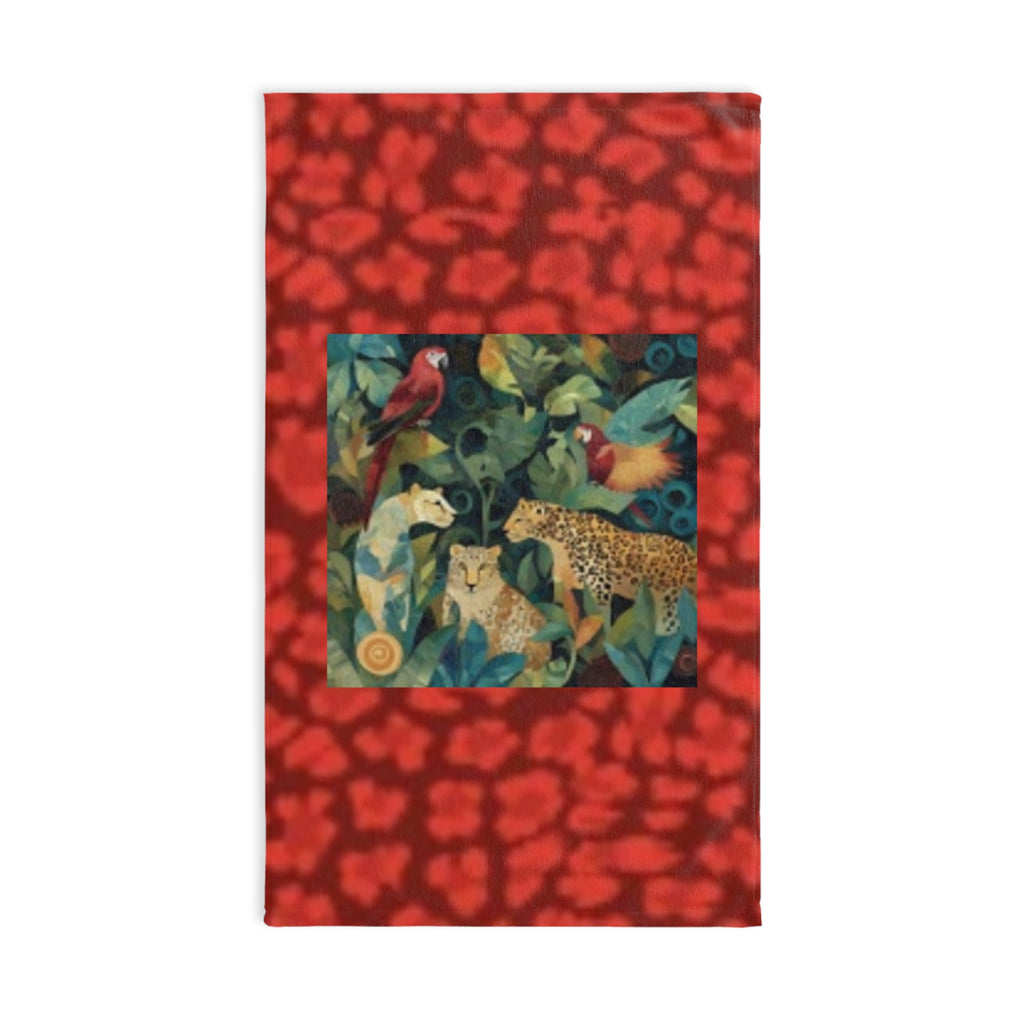 Tropical Jungle Hand Towel — Leopard & Parrot Botanical Print