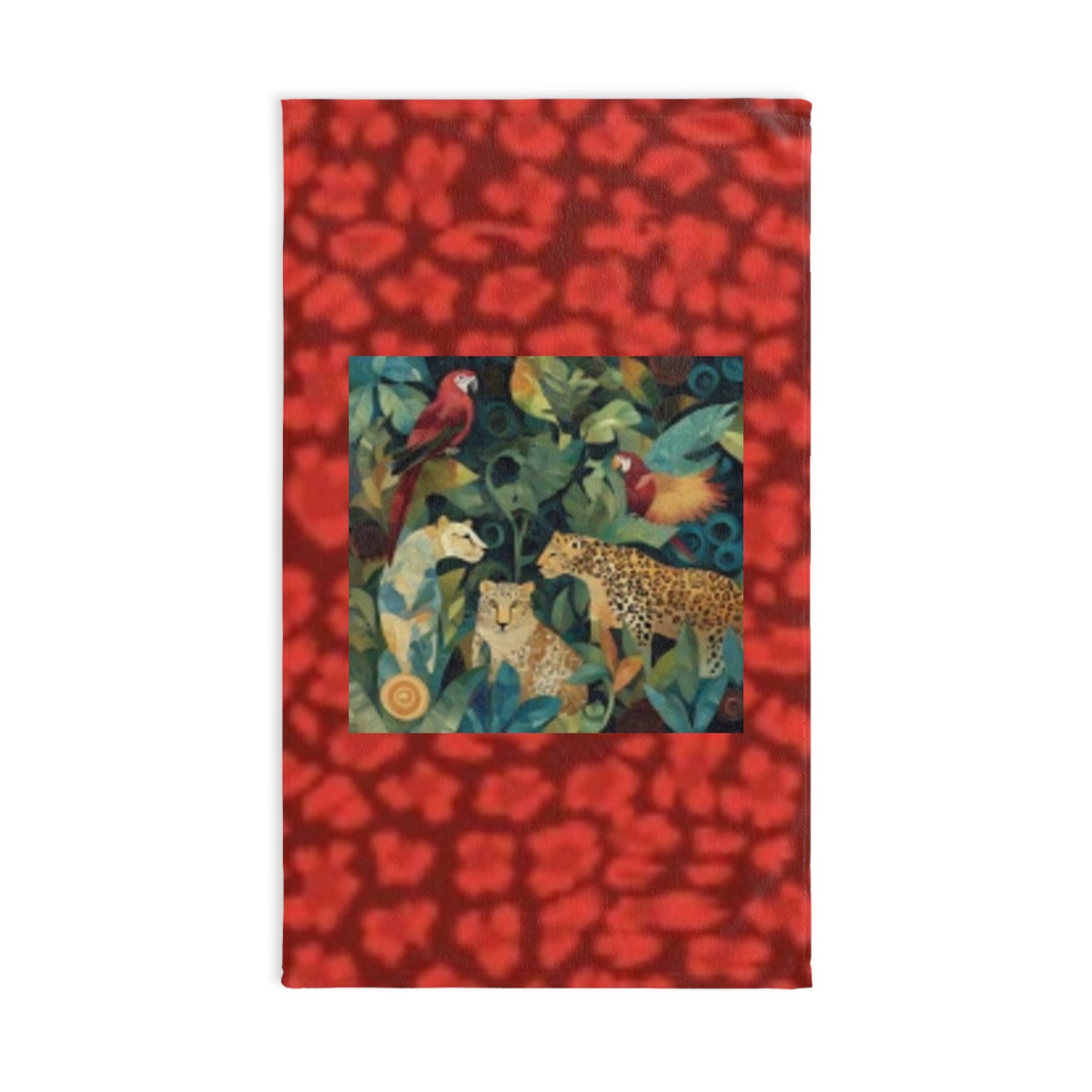 Tropical Jungle Hand Towel — Leopard & Parrot Botanical Print