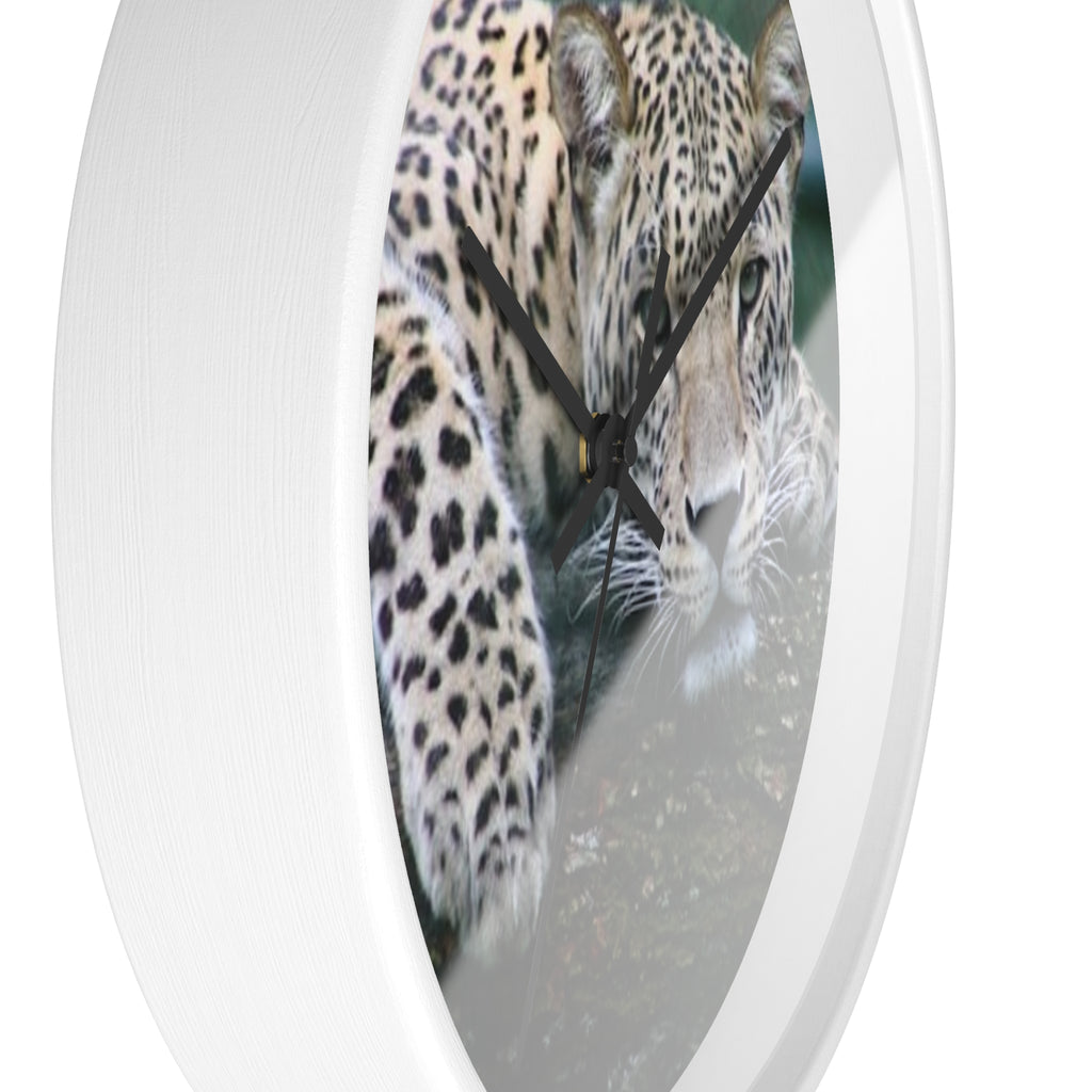 Leopard Wall Clock — Relaxed Wild Cat Photo Clock for Safari-Lodge Decor
