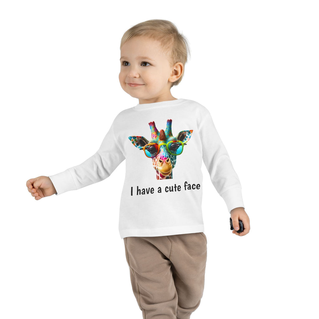 Toddler Long Sleeve Tee - Colorful Giraffe with Sunglasses Cute Kids Shirt