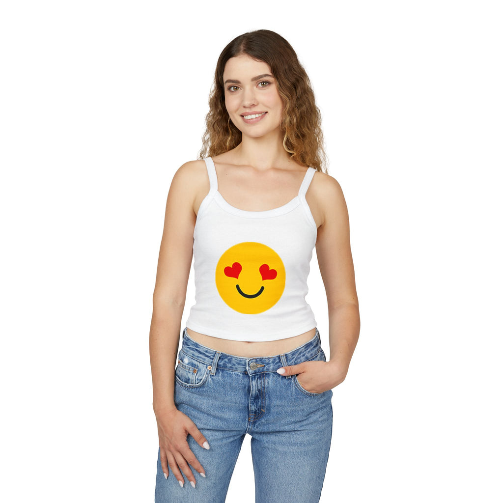 Top Corto de Tirantes con Diseño de Ojos de Corazón para Mujer – Lindo Gráfico de Amor de San Valentín
