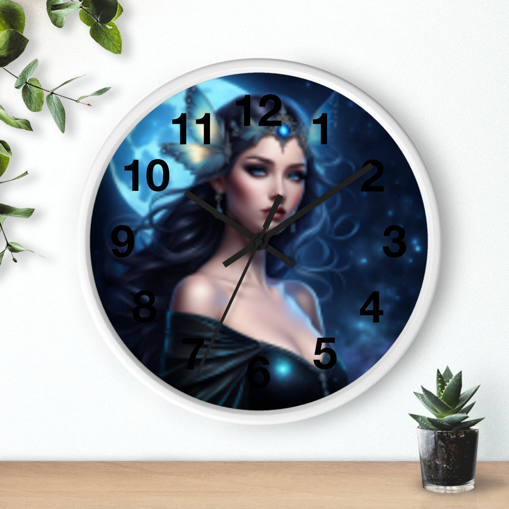 Moonlit Sorceress Wall Clock — Fantasy Goddess Decor
