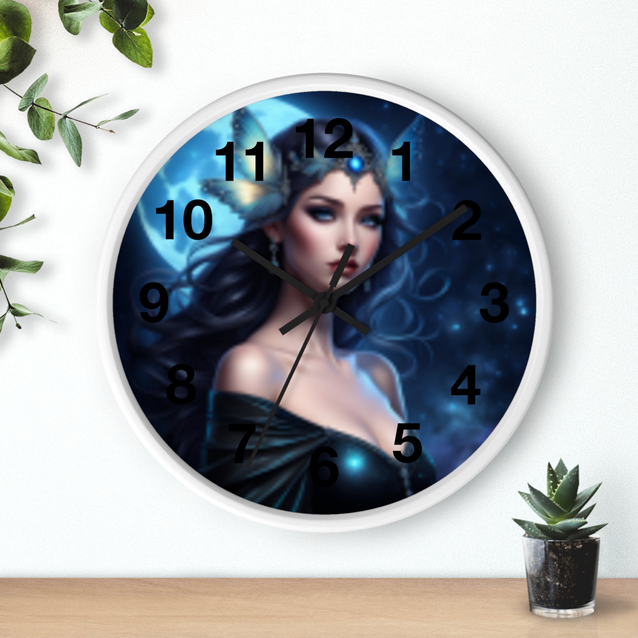 Moonlit Sorceress Wall Clock — Fantasy Goddess Decor