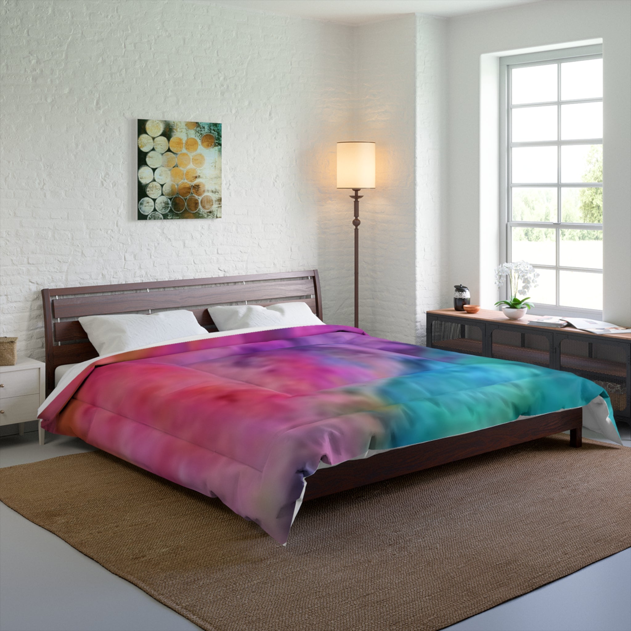 Abstract Rainbow Watercolor Comforter - Vibrant Tie-Dye Bedding