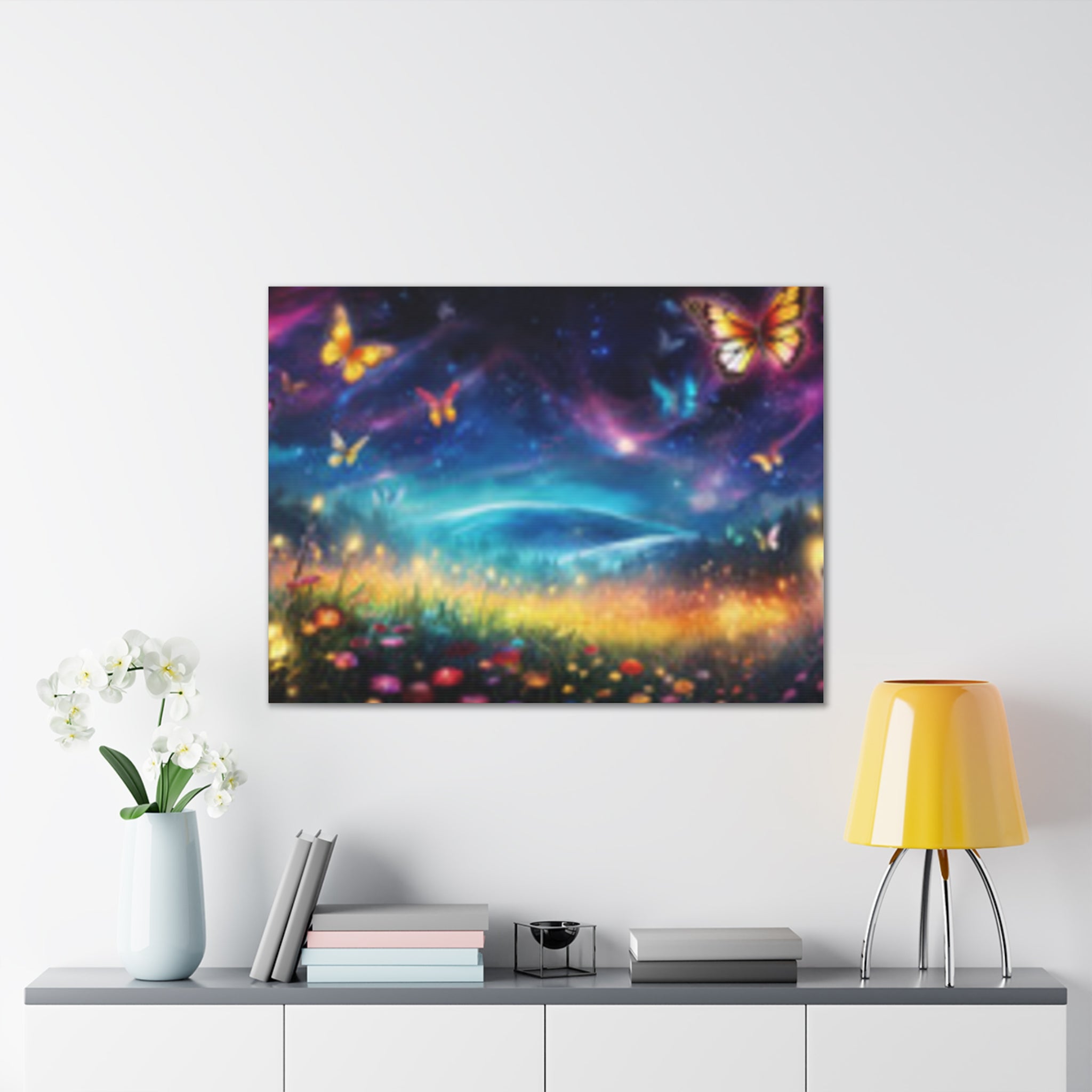 Butterfly Dreamscape Canvas Print — Fantasy Night Meadow Wall Art