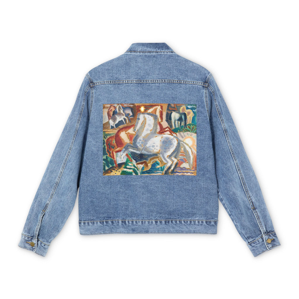 Men's Denim Jacket with Colorful Abstract Horse Art Patch