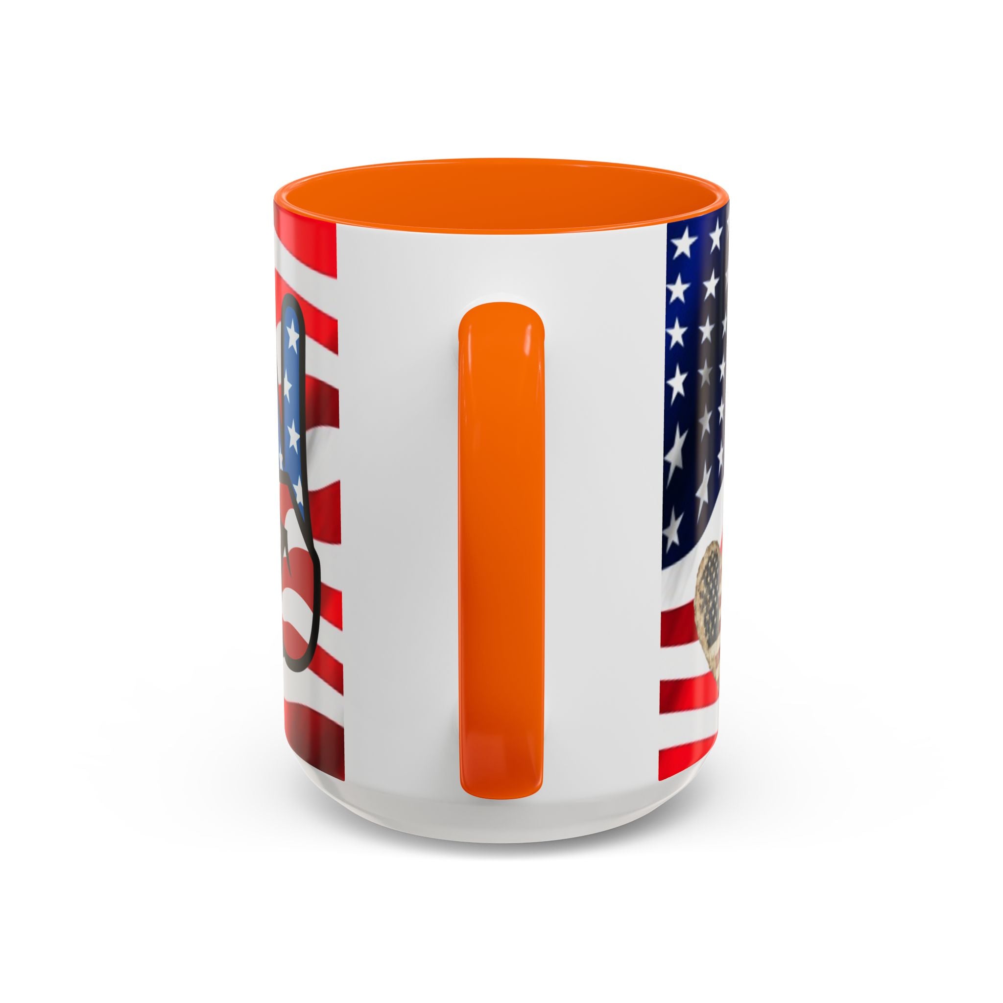 Patriotic President TRUMP Coffee Mug — American Flag Peace Sign & Smile