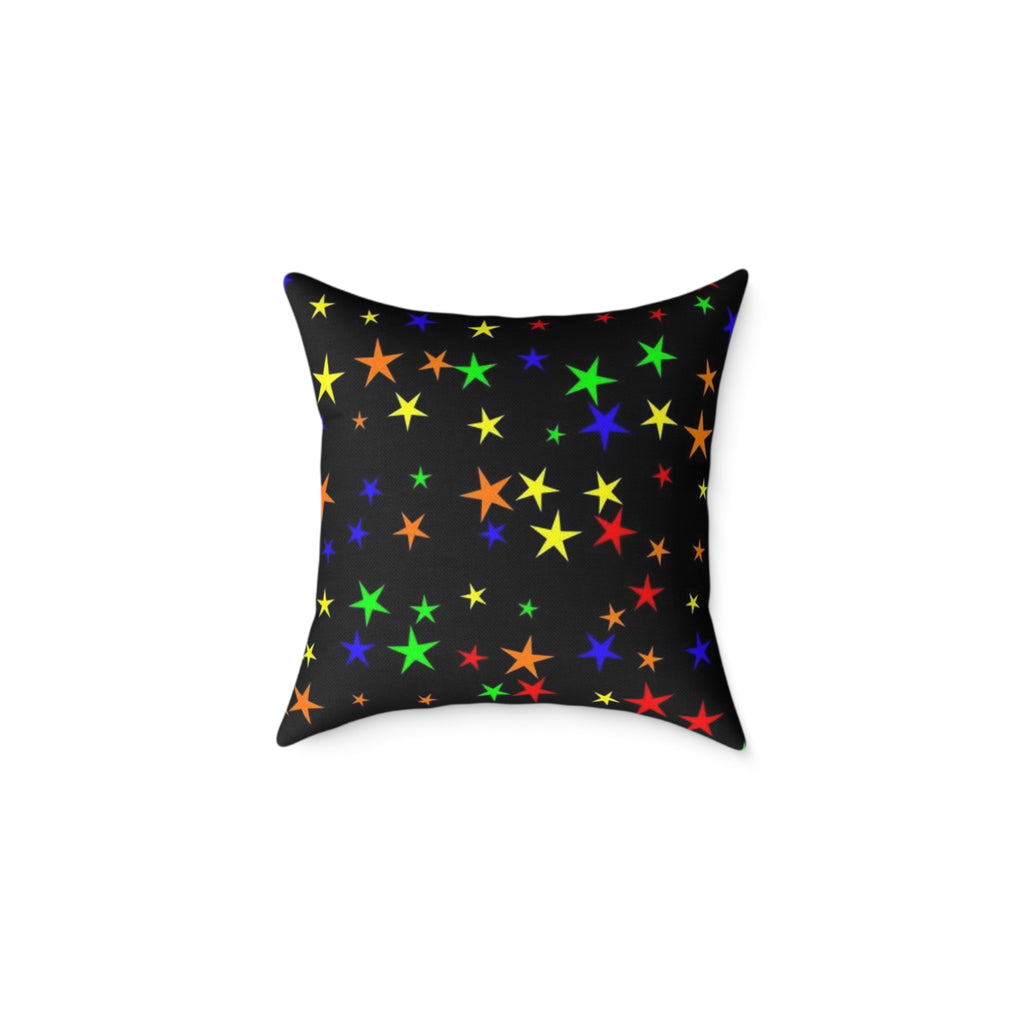 Christmas Tree Village Square Pillow — Festive Holiday Throw with Colorful Stars