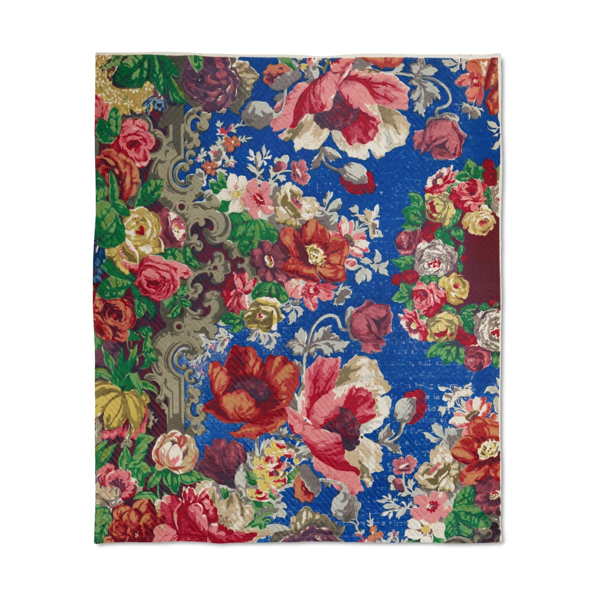 Floral Quilted Throw Blanket — Vintage Rose Patchwork Throw