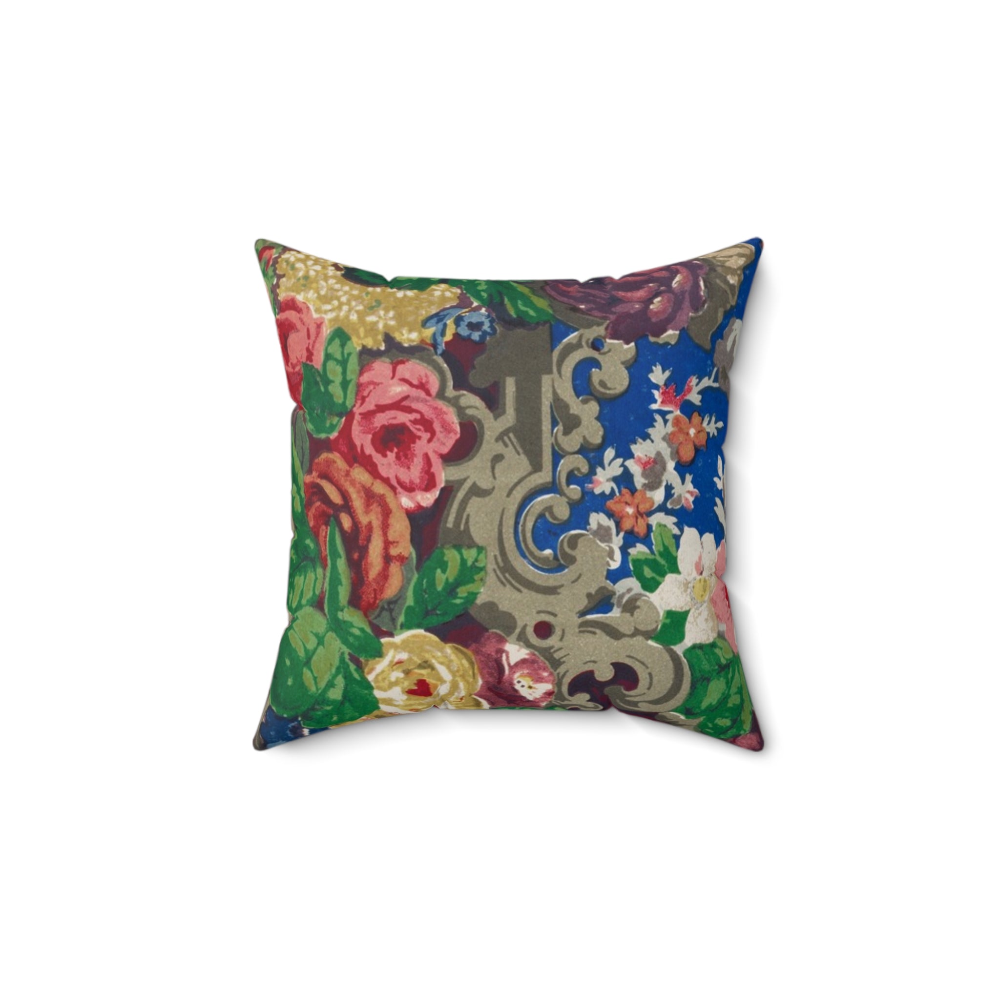 Vintage Floral Throw Pillow — Blue Rose Decorative Cushion