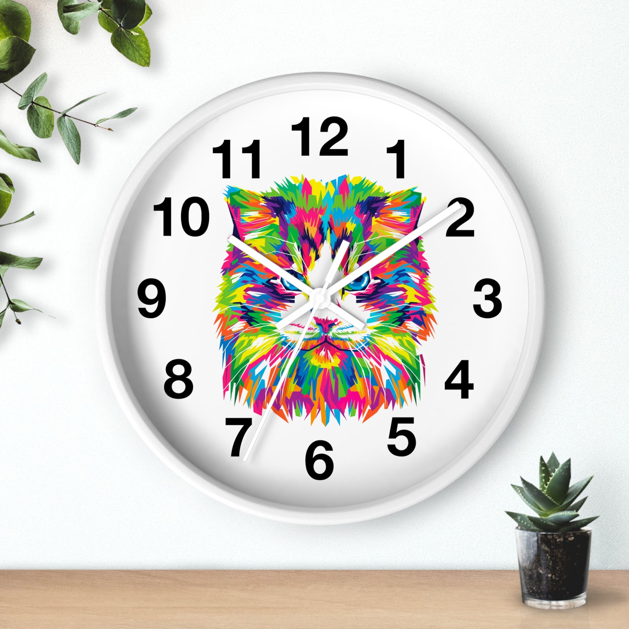Colorful Cat Wall Clock — Vibrant Pop-Art Cat Face Timepiece