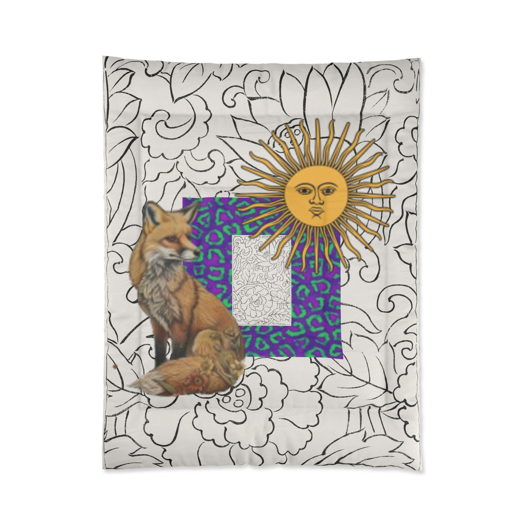 Red Fox Sun with Face Vibrant Purple & Teal Leopard Comforter -  Bedding